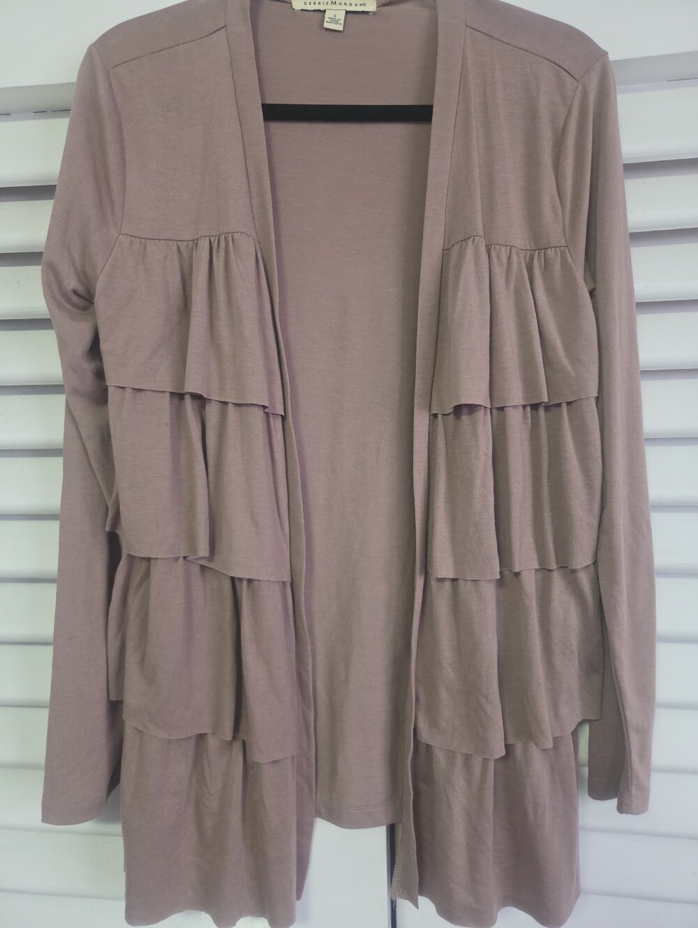 Debbie Morgan Dusty Mauve Ruffle Front Cardigan